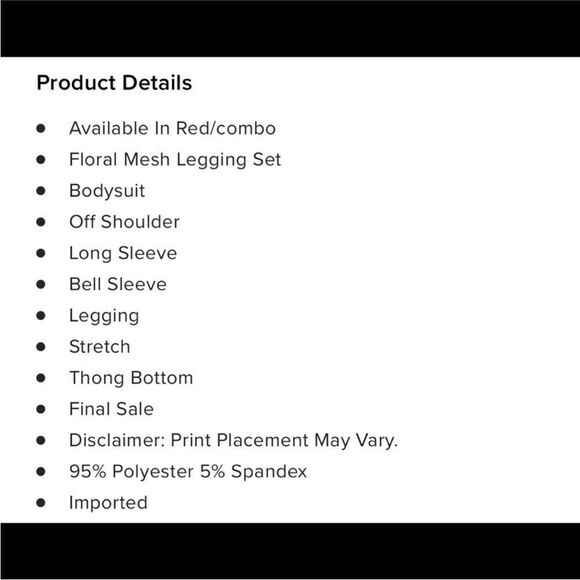 Fashion Nova Blame It On The Rose Legging Red/Combo Set 1X Bell Sleeve Bodysuit - Picture 5 of 11